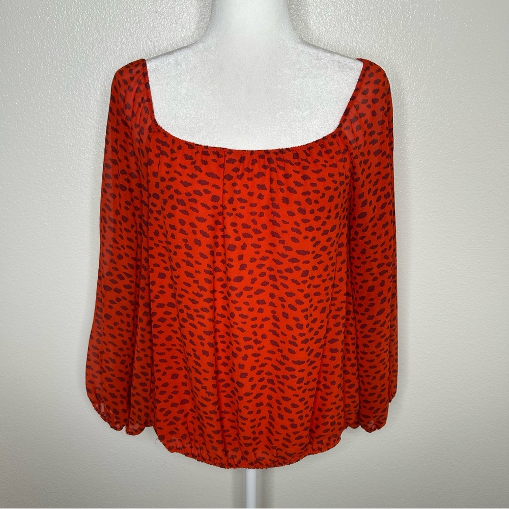 Vince Camuto Womens Red Animal Print Top Blouse Balloon Sleeve Size XS/S EUC